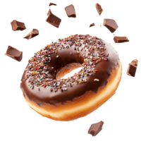 Chocolate donut with sprinkles floating on transparent background png