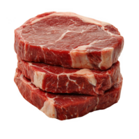 Stack of raw beef steaks on transparent background png