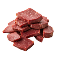 Pile of raw beef cubes displayed on transparent background png