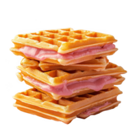 Stack of waffles with pink filling on transparent background png