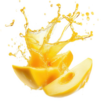Mango slices with juice splash on transparent background png
