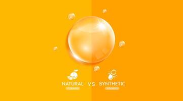 Synthetic and Natural vitamins droplet. Banner design for ad dietary supplement, pharmacy. Minerals complex water. With copy space for text. Medical concepts. vector