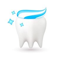Toothpaste on clean white teeth on a white background. Icon 3D for designing dentist advertisements. vector