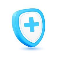 Shield with medical symbol plus sign on a white background. Icon 3D for design medical advertisements. vector