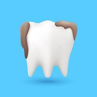 Teeth with food particles stuck in them are a cause of tooth decay. Teeth on blue background. Icon 3D for designing dentist advertisements. vector