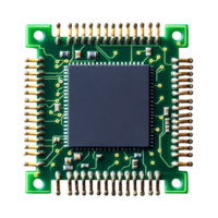 closeup View of Computer Microprocessor on Green Circuit Board Displaying Connections png