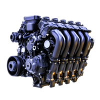 Detailed closeup of a Modern Inline Engine with Multiple Cylinders and Components png