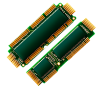 closeup of two computer memory modules with intricate circuit board design png