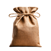 Rustic burlap sack tied with string, for design use png