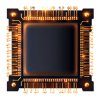 Futuristic Computer Microchip with Bright LED Lights and Detailed Circuit Design png