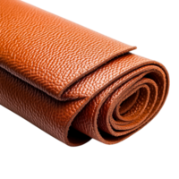 closeup of Rolled Brown Leather Texture with Detailed Grain and Warm Tones png