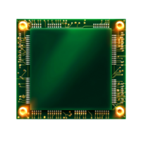 Green Computer Chip with Golden Pins and Circuit Board Design for Technology Concepts png
