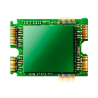High-Tech Microchip on Green Circuit Board with Metallic Connectors and Circuitry png