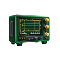 Green Oscilloscope with Colorful Knobs and Bright Display for Electronics Testing png