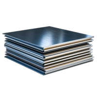 Stack of shiny metal sheets reflecting light displaying texture png