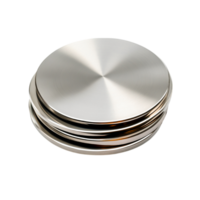Stack of Polished Metal Discs with Smooth Surface and Reflections on png
