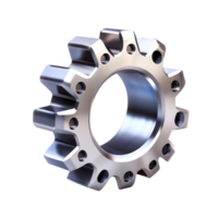 Metallic mechanical gear with a shiny finish designed for industrial applications png