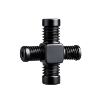 Black Cross-Shaped Connector with Four Inputs for Plumbing and Mechanical Use png