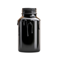 Glossy Black Paint Jar with Dripping Paint on Transparent Background for Art Projects png