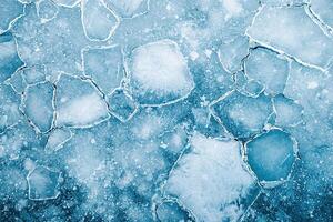 frozen surface with abstract cracks and ice textures top view cold blue tones with natural diffused light photo
