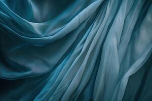 Elegant detailed view of flowing blue silk, its smooth surface catching soft highlights and shadows, perfect for backgrounds and luxury concepts photo