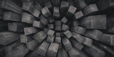 Abstract geometric pattern of dark wooden cubes in circular arrangement photo