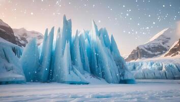 Exploring a Stunning Blue Glacier in a Snowy Mountain Landscape photo