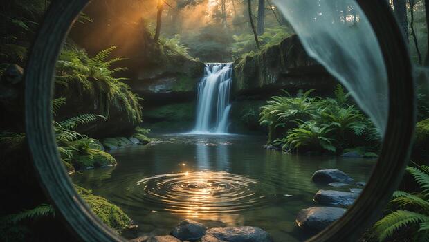 cascada serenidad mediante rústico circulo crea soñador natural escena foto