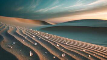 Sand Dune Landscape with Patterns and Crystals Against a Sunset Sky photo