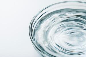 Clear water rippling in a glass bowl on a light background. Pure water unpolluted concept. photo