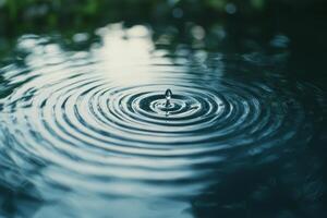 Calm water surface with ripples and a drop in the center. Pure water unpolluted concept. photo