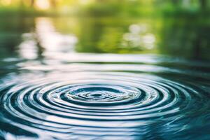 Calm water surface with ripples and soft reflections of nature. Crystal water with eco-friendly concept. photo
