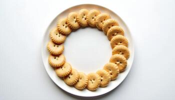 A plate with a circle of biscuits arranged in a circle photo