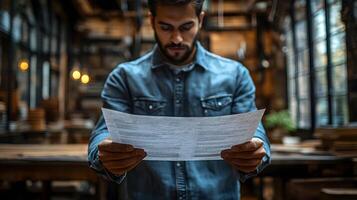 A creative professional holding printed document with usage rights photo