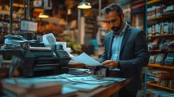 A professional scanning a licensing document before using a landmark image photo