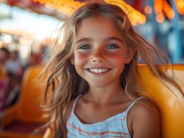 cheerful family at an amusement park, riding roller coasters and enjoying the day photo
