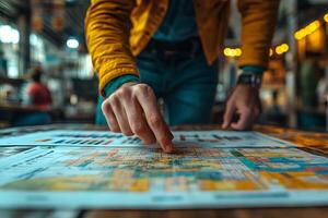UX and marketing working together on user journey mapping, close interaction, photo