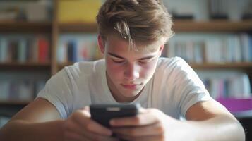 high school student using mobile app for focus tracking during study session photo