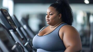 plus size person walking on treadmill, motivational gym session photo