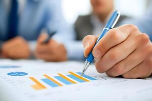 team member writing goal chart during workshop session, team watching, stock photo style, realistic,