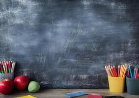 neat arrangement of school items along bottom edge with copy space photo