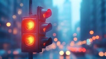 3D animation of a smart traffic management system adjusting signals in real-time, cityscape background photo