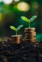a stack of coins growing in height representing wealth accumulation photo