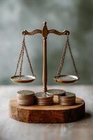 symbolic scale with coins and time balancing each other photo
