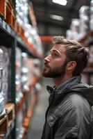 Smart warehouse analytics interface with live charts and barcodes photo