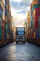Supply chain analytics with delivery paths, pie charts, and bottleneck alerts. photo