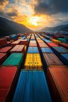 Supply chain analytics with delivery paths, pie charts and bottleneck alerts. photo