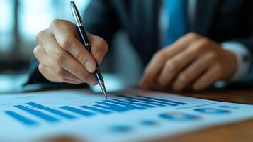 business analyst explaining revenue forecast using digital chart, photo