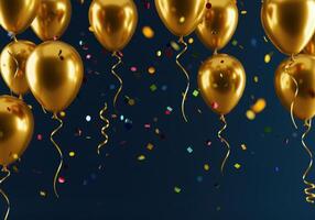 A stunning display of golden balloons and confetti creating a festive atmosphere. photo