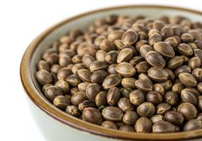 A full bowl of hemp seeds ready for consumption, a nutritious dietary addition. photo